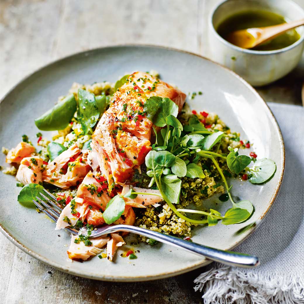Salmon and Quinoa with a Citrus and Chilli dressing 