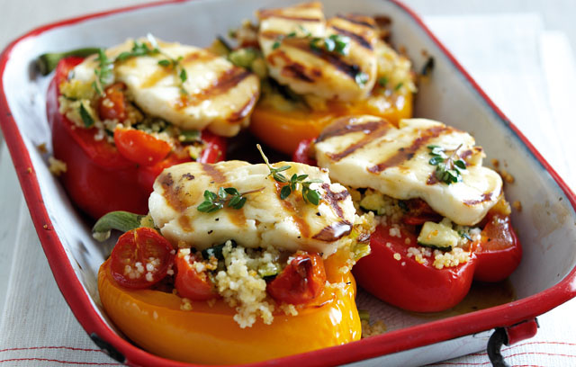 Grilled Halloumi Peppers with Greek Honey 