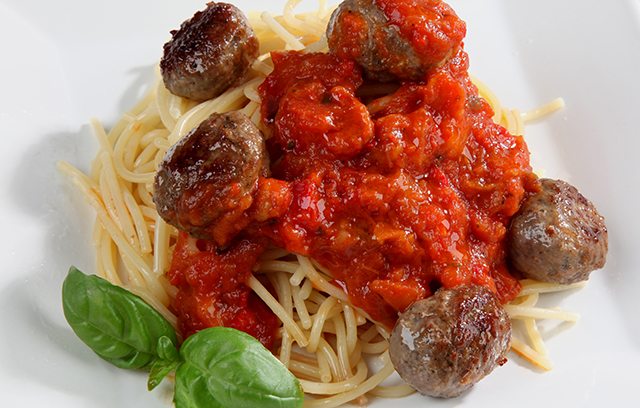 Veal Meatballs with Spaghetti and Hidden Mediterranean Vegetable Sauce 