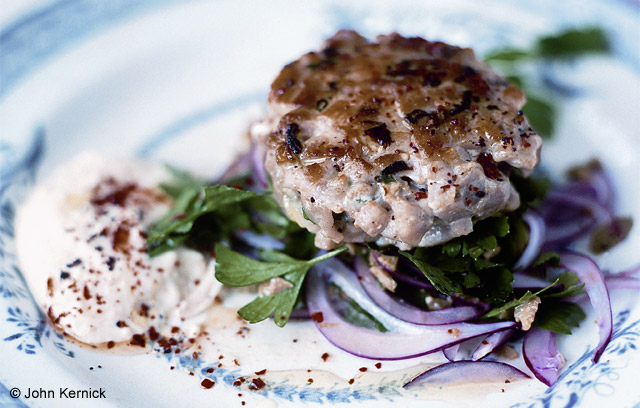Tuna Burger with Olive and Parsley Salad 