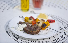 Lemon and Thyme Lamb Steaks with Pepper and Potato Skewers