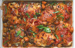 Tomato Baked Chicken with Basil, Mushrooms and Baby Potatoes
