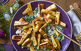 Roast Parsnips with Creamed Spinach 