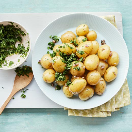 Jersey royals with herb salsa & anchovies