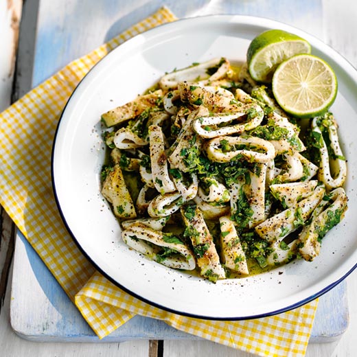 Salt and pepper squid with  chilli and lime dressing