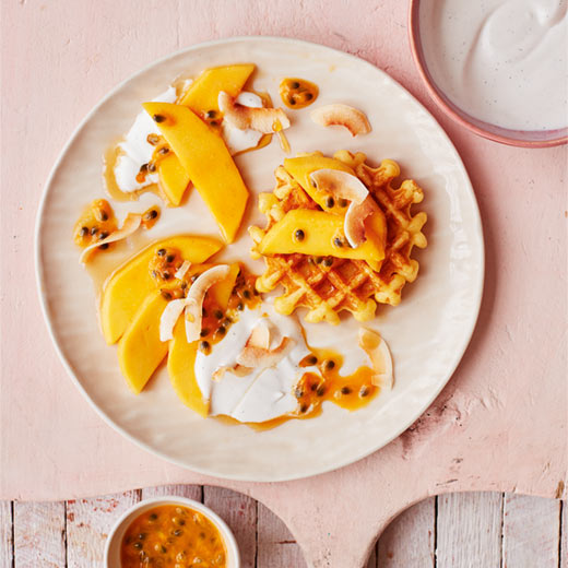 Mango, Passion Fruit & Coconut Waffles