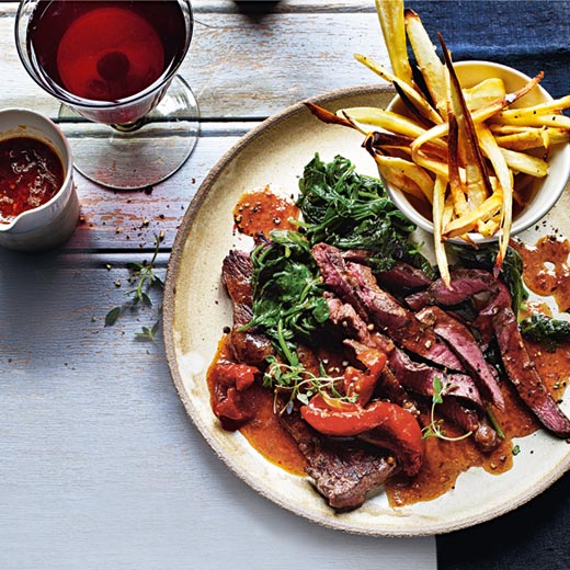 Rump Steak with Sun-Dried Tomato Gravy and Baked Parsnip Fries