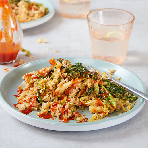 Tofu Fried Rice with Savoy Cabbage