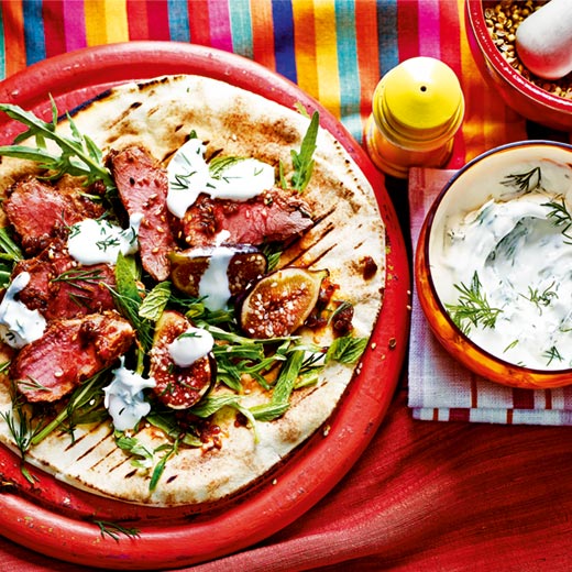 Grilled Sweet and Spicy Harissa Lamb with Flat Bread