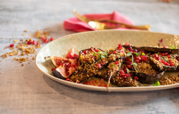 Miso Aubergine with Ginger Oat Crumble