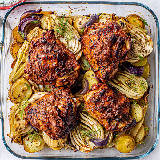 Spiced Yoghurt Chicken with Fennel and Potatoes   