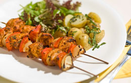 Chicken Tikka Skewers with Italian Salad and Minted New Potatoes