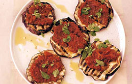 Grilled Aubergines with Tomato Chilli Paste