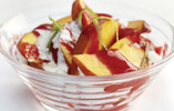 Peaches with Meringue and Raspberry Sauce