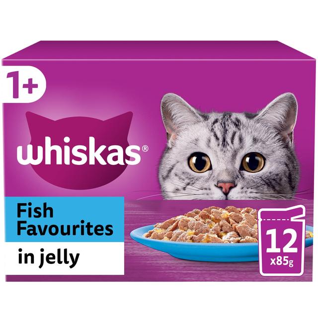 Whiskas 1+ Adult Wet Cat Food Pouches Fish Favourites in Jelly, 12 x 85g
