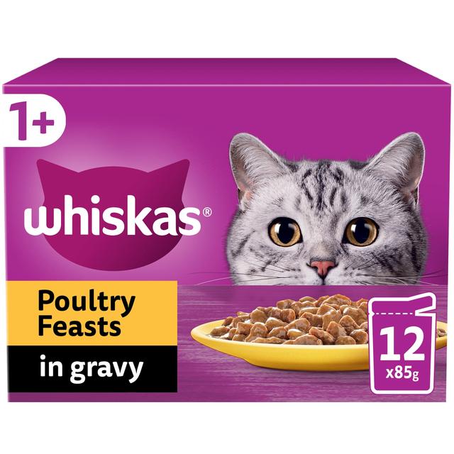 Whiskas 1+ Cat Pouches Poultry Feasts in Gravy, 12 x 85g