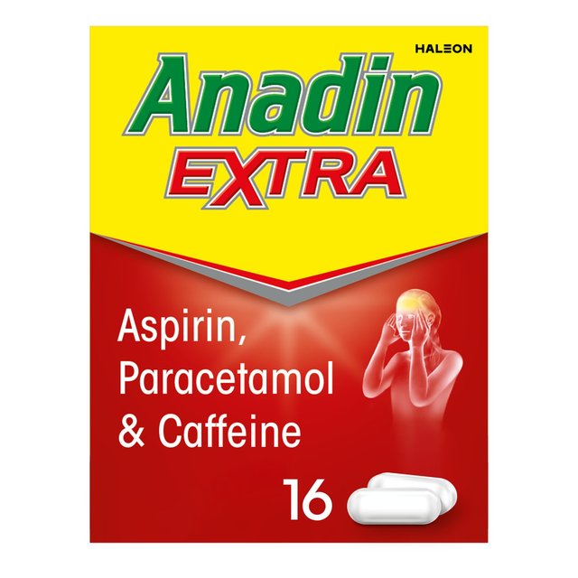 Anadin Extra Aspirin & Paracetamol Fast Acting Pain Killer Caplets 16, 16 Per Pack