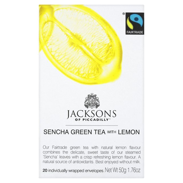 Jacksons of Piccadilly Fairtrade Sencha Green Tea With Lemon, 20 Per Pack