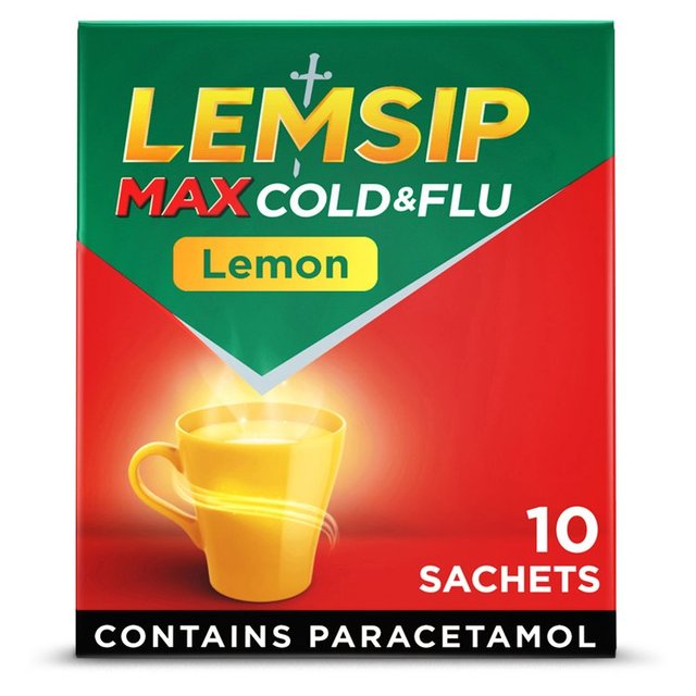 Lemsip Max Cold & Flu Lemon Sachets Paracetamol, 10 Per Pack
