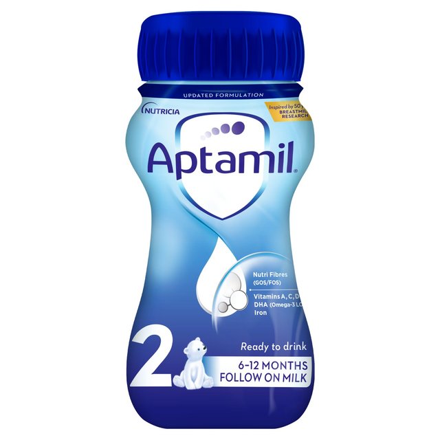Aptamil 2 Follow On Baby Milk Formula Liquid 6-12 Months, 200ml