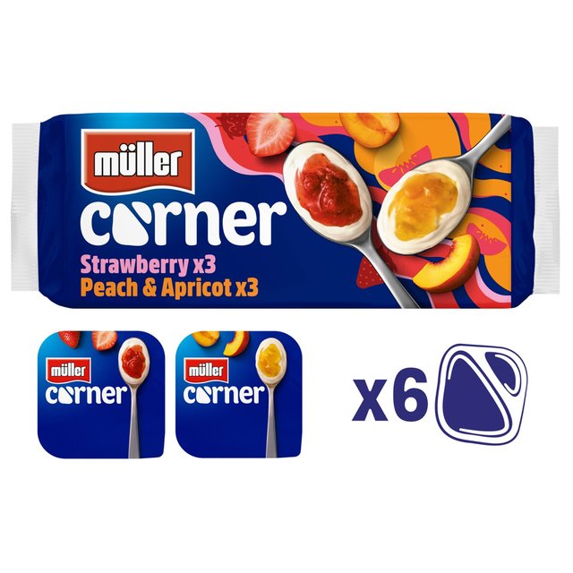 Muller Corner Strawberry and Peach & Apricot Yogurts, 6 x 136g