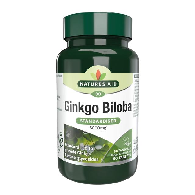 Natures Aid Ginkgo Biloba Supplement Tablets 6000mg, 90 per Pack
