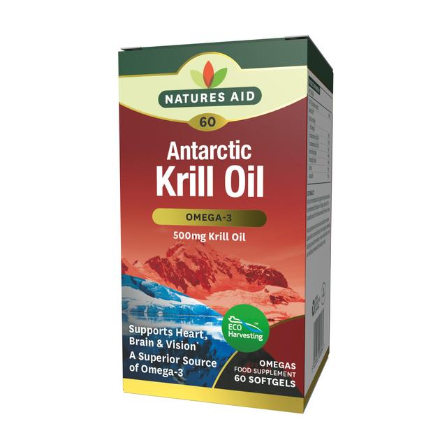 Natures Aid Antarctic Krill Oil Omega-3 Soft Gel Supplement Capsules 500mg, 60 per Pack