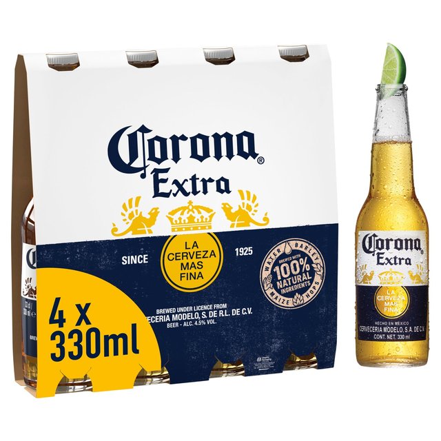 Corona Extra Premium Lager Beer Bottles, 4 x 330ml