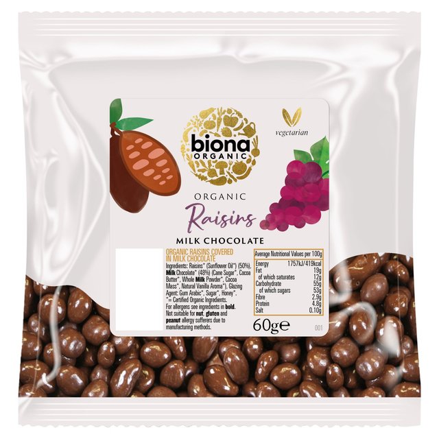 Biona Organic Raisins Milk Chocolate, 60g