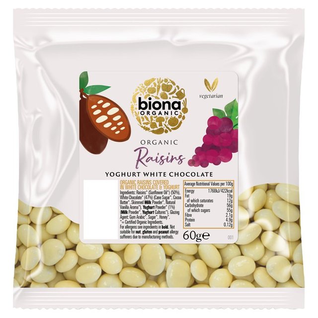 Biona Organic Raisins Yoghurt White Chocolate, 60g