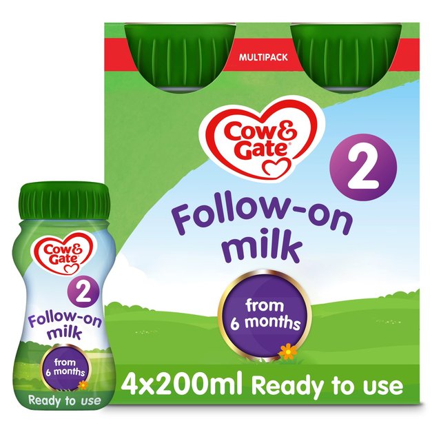 Cow & Gate 2 Follow On Baby Milk Formula Liquid 6-12 Months, Multipack, 4 x 200ml