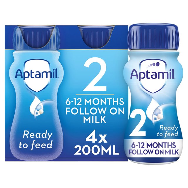 Aptamil 2 Follow On Formula Baby Milk Liquid 6-12 Months, Multipack, 4 x 200ml
