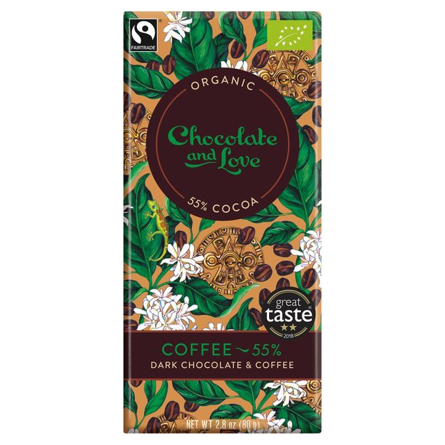 Chocolate and Love Fairtrade Organic Coffee 55% Dark Chocolate, 80g