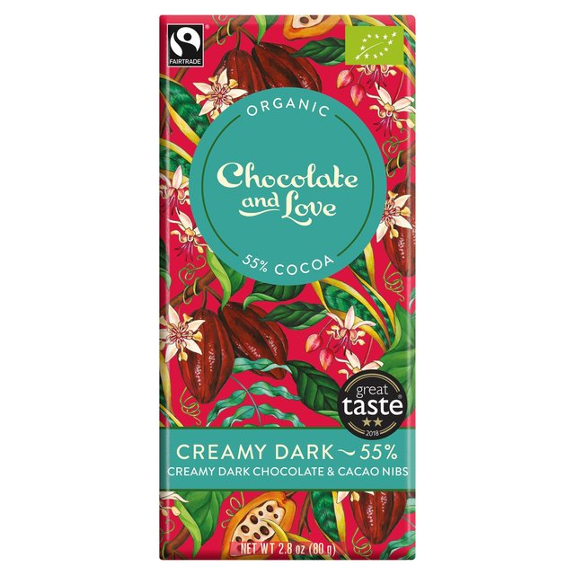 Chocolate and Love Fairtrade Organic Creamy 55% Dark Chocolate, 80g