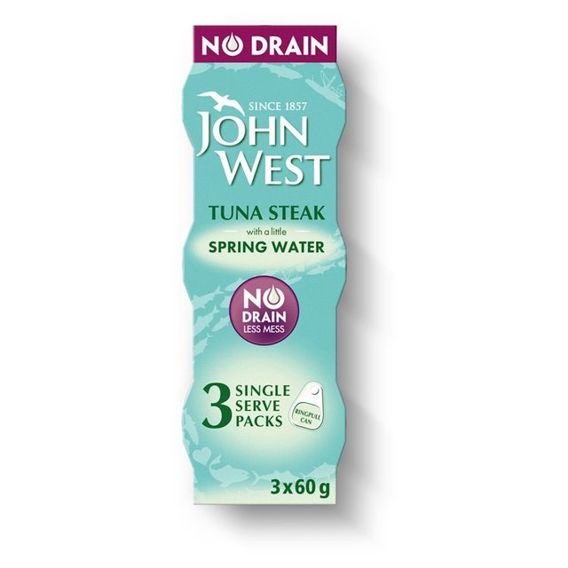 John West No Drain Tuna Steak In Spring Water, 3 x 60g