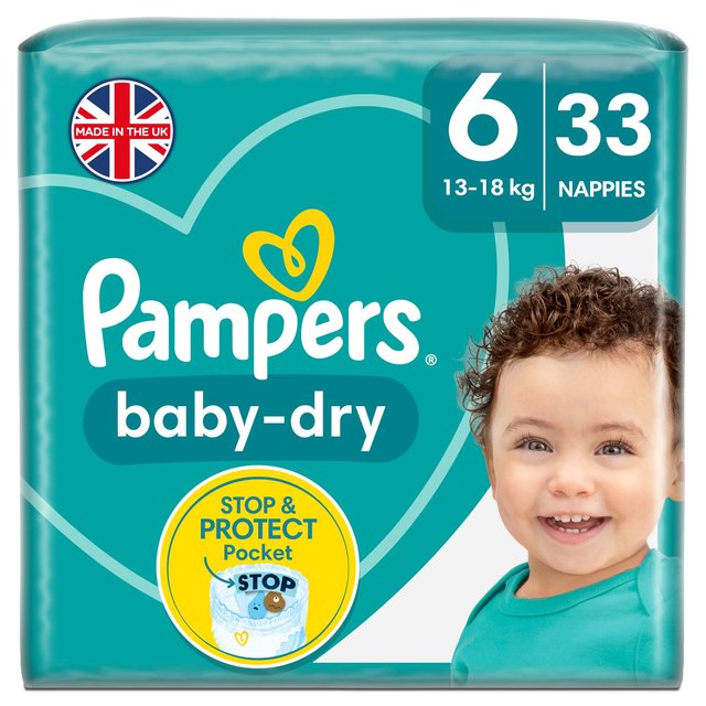Pampers Baby-Dry Nappies, Size 6, 13-18kg, Essential Pack