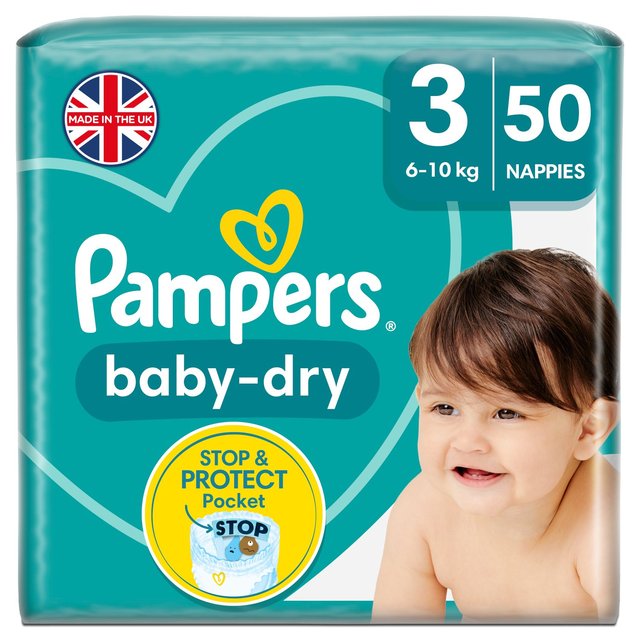 Pampers Baby-Dry Nappies, Size 3, 6-10kg, Essential Pack