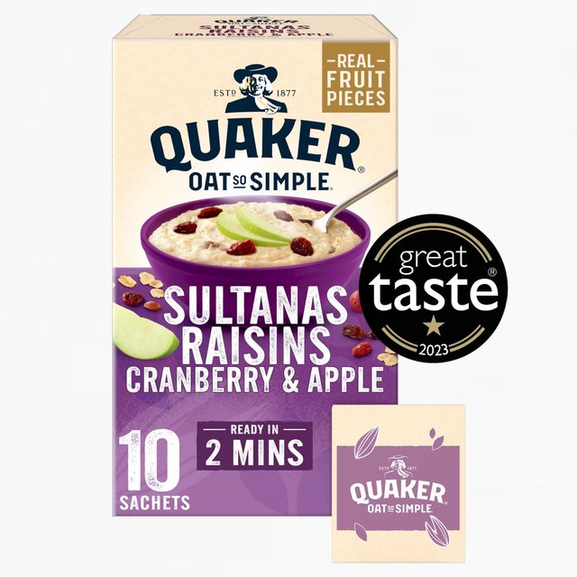 Quaker Oat So Simple Sultanas & Raisins Fruit Porridge Sachets Cereal, 10 Per Pack