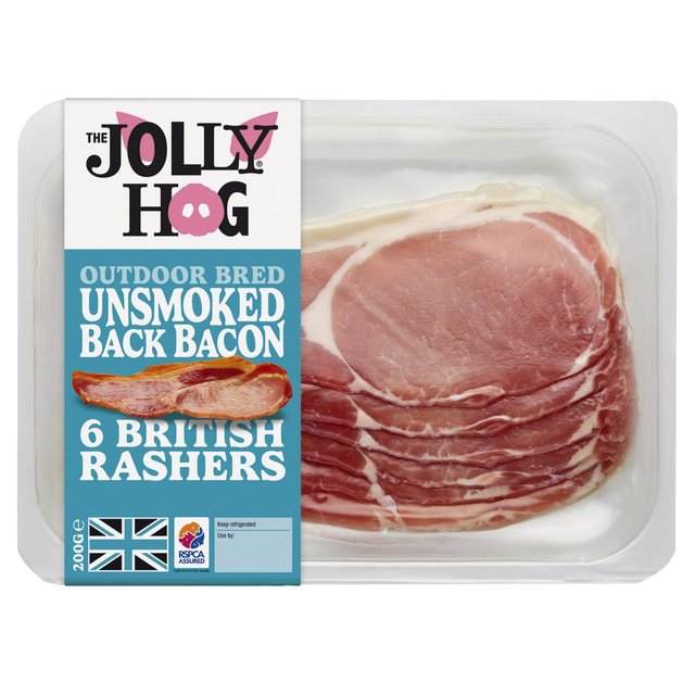 The Jolly Hog 6 Unsmoked Dry Cured Back Bacon Rashers, 200g