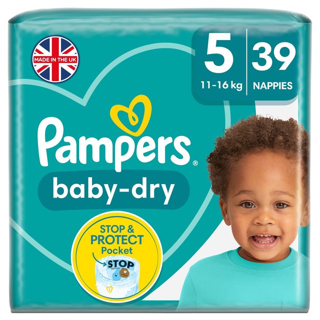 Pampers Baby-Dry Nappies, Size 5, 11-16kg, Essential Pack