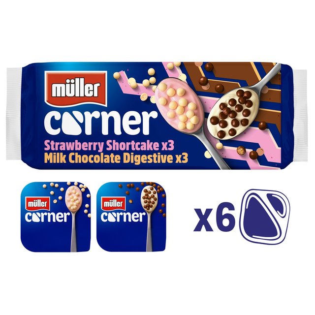 Muller Corner Chocolate Digestive and Strawberry Shortcake Yogurts, 6 x 124g