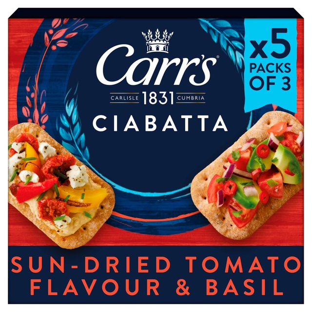 Carr’s Ciabatta Sun-Dried Tomato & Basil Crackers Multipack, 5 x 28g