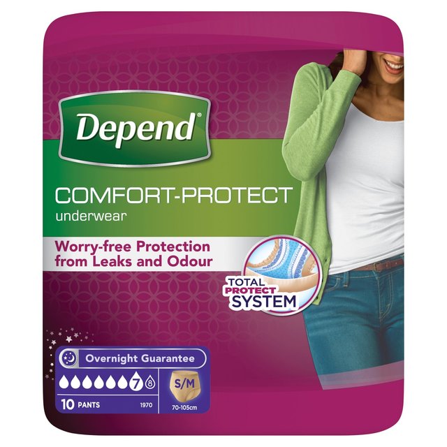 Depend Comfort Protect S/M Incontinence Pants Women, 10 Per Pack