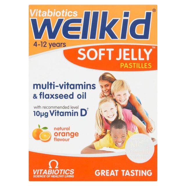Vitabiotics Wellkid Multivitamins & Flaxseed Oil Orange Jelly Pastilles, 30 Per Pack
