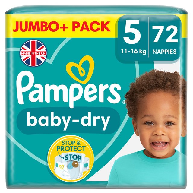 Pampers Baby-Dry Nappies, Size 5, 11-16kg, Jumbo+ Pack