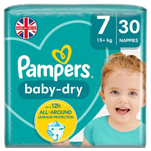 Pampers Baby-Dry Nappies, Size 7, 15kg+, Essential Pack