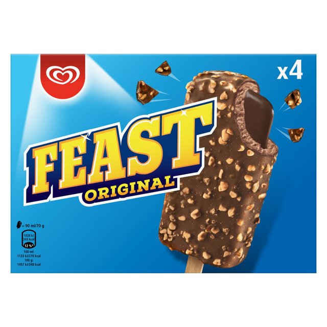 Wall’s Feast Chocolate Ice Cream Lollies, 4 x 90ml