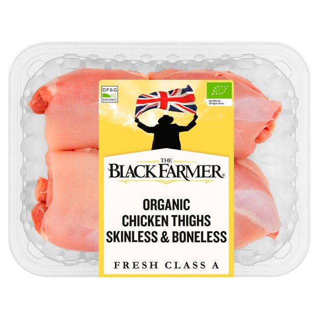 The Black Farmer Organic Chicken Thighs Skinless & Boneless, Typically: 360g