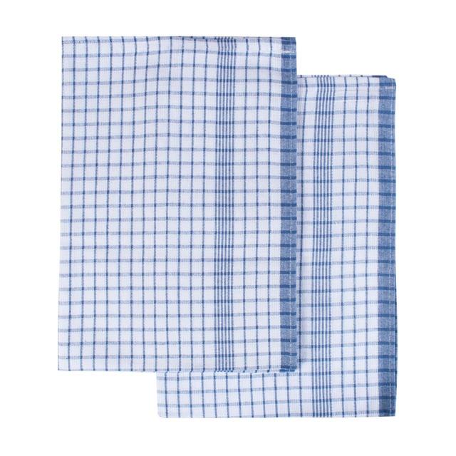 Belledorm Blue & White Check Tea Towels, 2 Per Pack