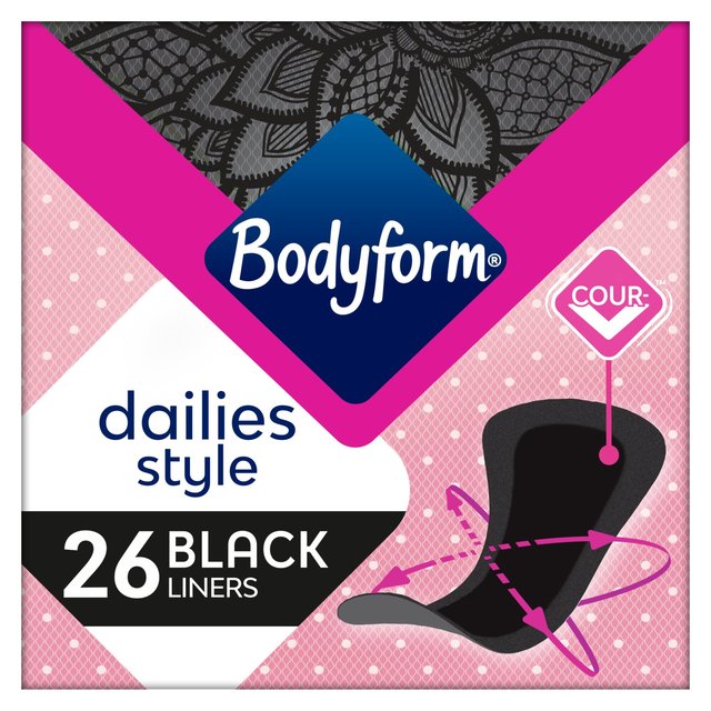 Bodyform Dailies Black Normal Panty Liners, 26 Per Pack